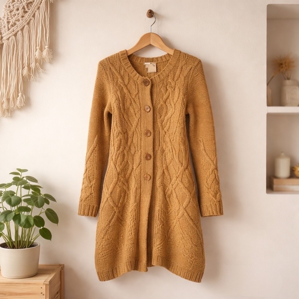 Far Away From Close Anthropologie Cable Knit Duster Cadigan Marigold S Boho Fall